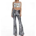 thumbnail image 2 of DHFJKG Women's Leather Flare Pants Sparkly Slim Fit Bell Bottom Pants For Festive Party Comfort Trousers, 2 of 5
