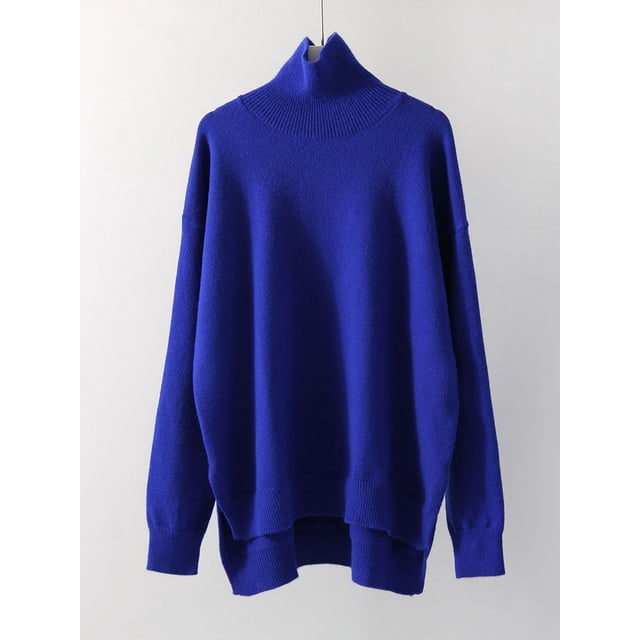 Chandails à Col Roulé d'Automne Chauds pour Femmes Surdimensionnés Pull Rose Uni Chandail pour Femmes avec Côtés Fendus Chandails Surdimensionnés Femme FJH