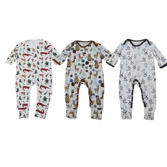 Kawaii Baby Unisex Jungle Party Bamboo Cotton Bodysuit| 9-12 Months | 3 Pack