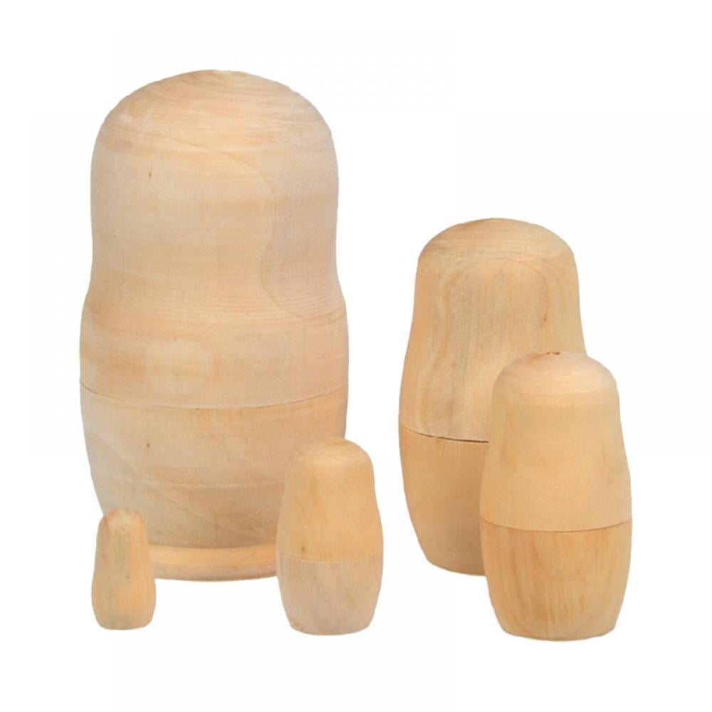 Set of 5 Blank Unpainted Unfinished Wooden Russian Nesting Dolls