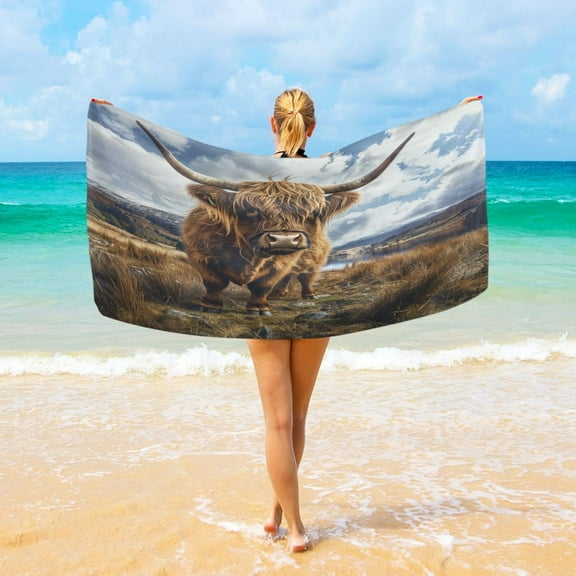 Ryvnso Highland Cow Oversized Beach Towel Microfiber Bath Blankets Swimming Fitness 37" x 74"