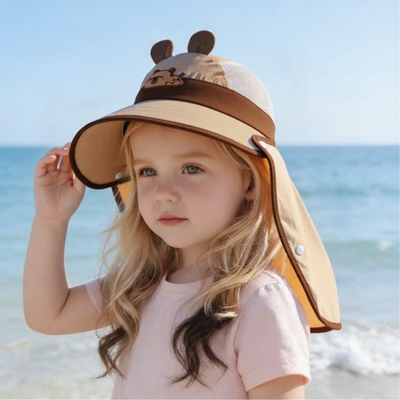 Kids UPF50 Sun Hat With Neck Flap Adjustable Chin Strap Fisherman Cap for 1-4 Years Toddler Beach Outdoor