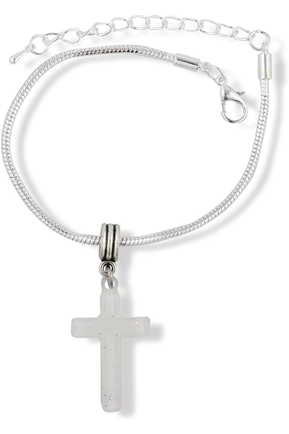 Cross Plastic Snake Chain Charm Bracelet (White)