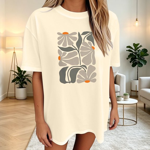 Women's Soft Blend Crew Neck Short Sleeve T-Shirt Graphic Print Top for Everyday Casual Wear