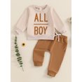 thumbnail image 2 of Suealasg Toddler Boy Fall Winter Outfits 6M 1T 2T 3T Letter Print Crew Neck Long Sleeve Sweatshirts and Long Pants 2Pcs Baby Boy Clothes Set, 2 of 7