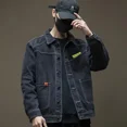 thumbnail image 3 of Chaquetas de mezclilla para hombre, abrigo vaquero japonés de hombros anchos para hombre, ropa popular coreana negra de carga, estilo coreano elástico de marca G, 3 of 5