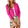 thumbnail image 6 of HNMKIU Womens Cardigan Short Cropped Long Sleeve Knit Sweater High Waist Fit Lightweight Button Up Spring Top Hot Pink,M, 6 of 6