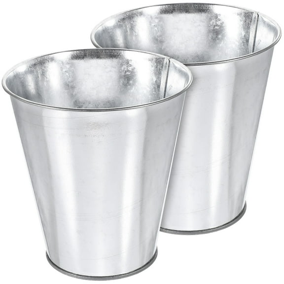 Lhio Set of 2 Large Galvanized Metal Flower Pots with High Capacity for Outdoor and Office Use