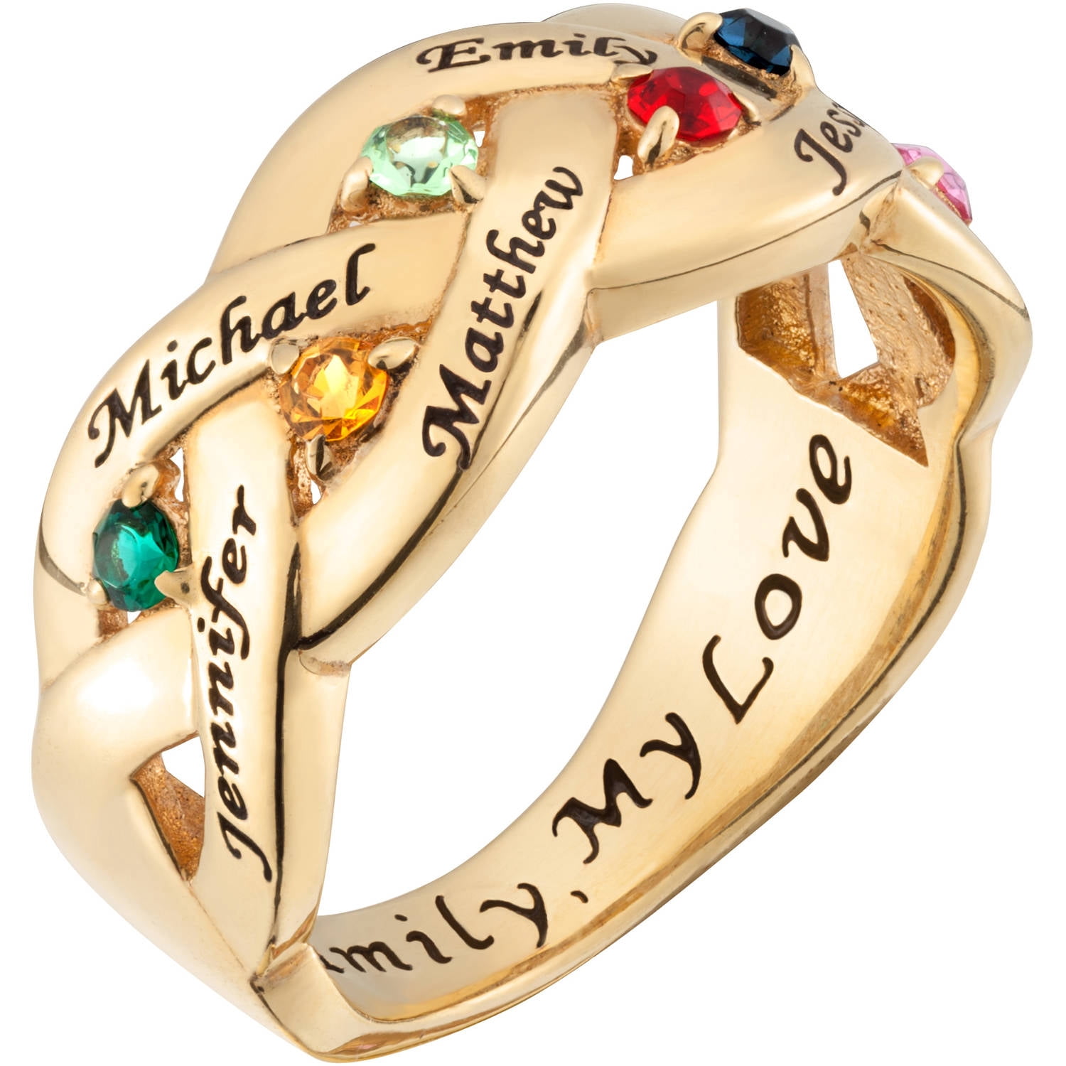 Personalized Planet Gold over Silver Family Name and Birthstone Ring ,Women's