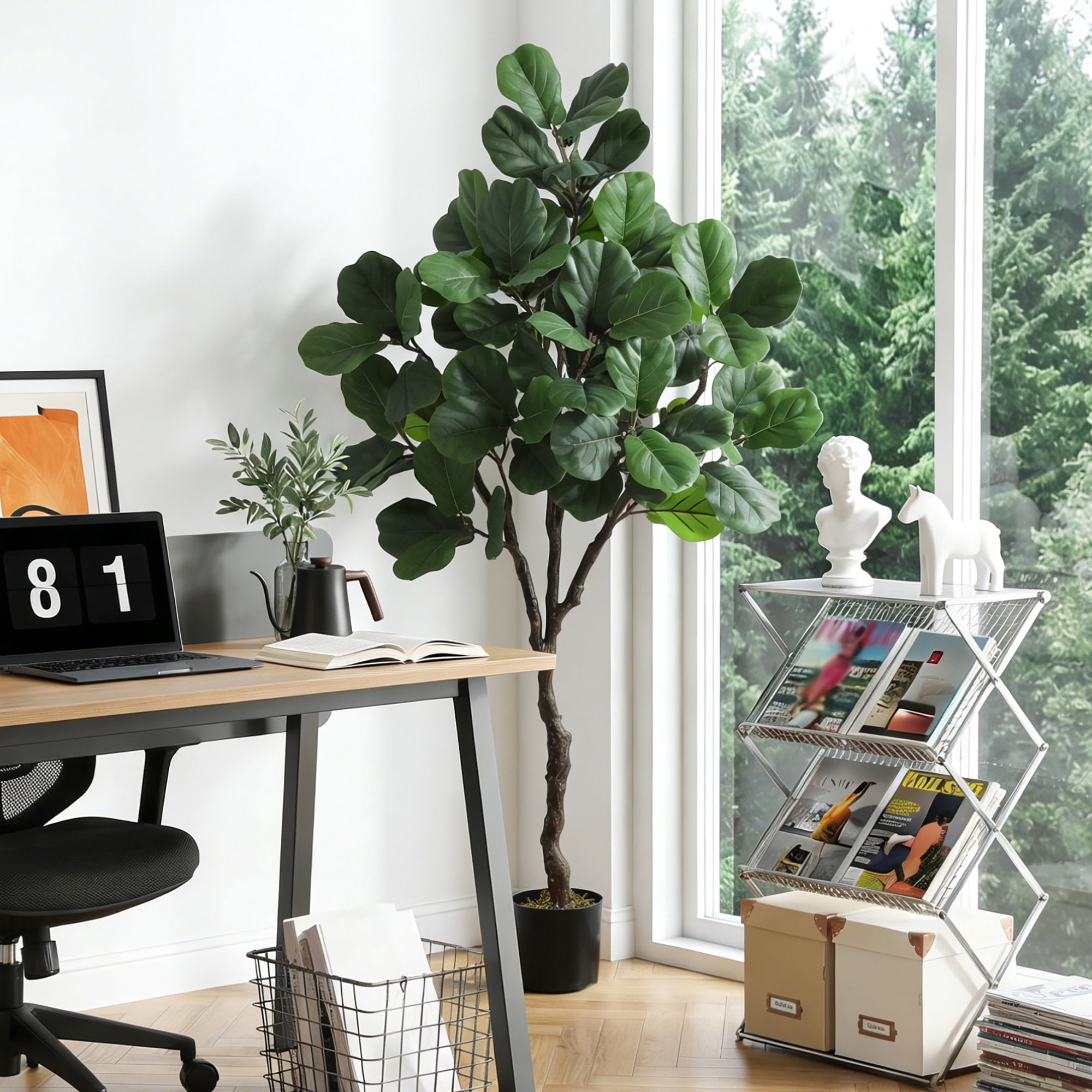 Artificial Fiddle Leaf Fig Tree 6FT Tall, Faux Ficus Lyrata Plant with Realistic Silk Leaves in Pot, Fake Floor Plant for Indoor Home Office Decor