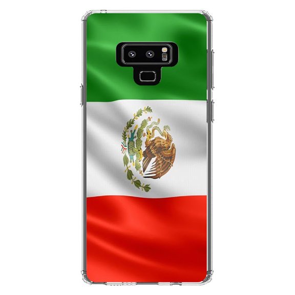 DistinctInk Clear Shockproof Hybrid Case for Samsung Galaxy Note 9 - TPU Bumper, Acrylic Back, Tempered Glass Screen Protector - Red White Green Mexican Flag Mexico