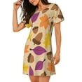 thumbnail image 2 of Easygdp Acorn Autumn Fall Leaf Leaves Camisón de manga corta para mujer, informal, estampado, 2 of 6