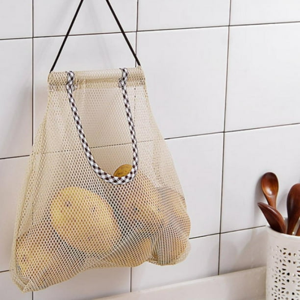 3 Pcs Reusable Hanging Storage Vegetable Mesh Bag Washable Wall Hanging
