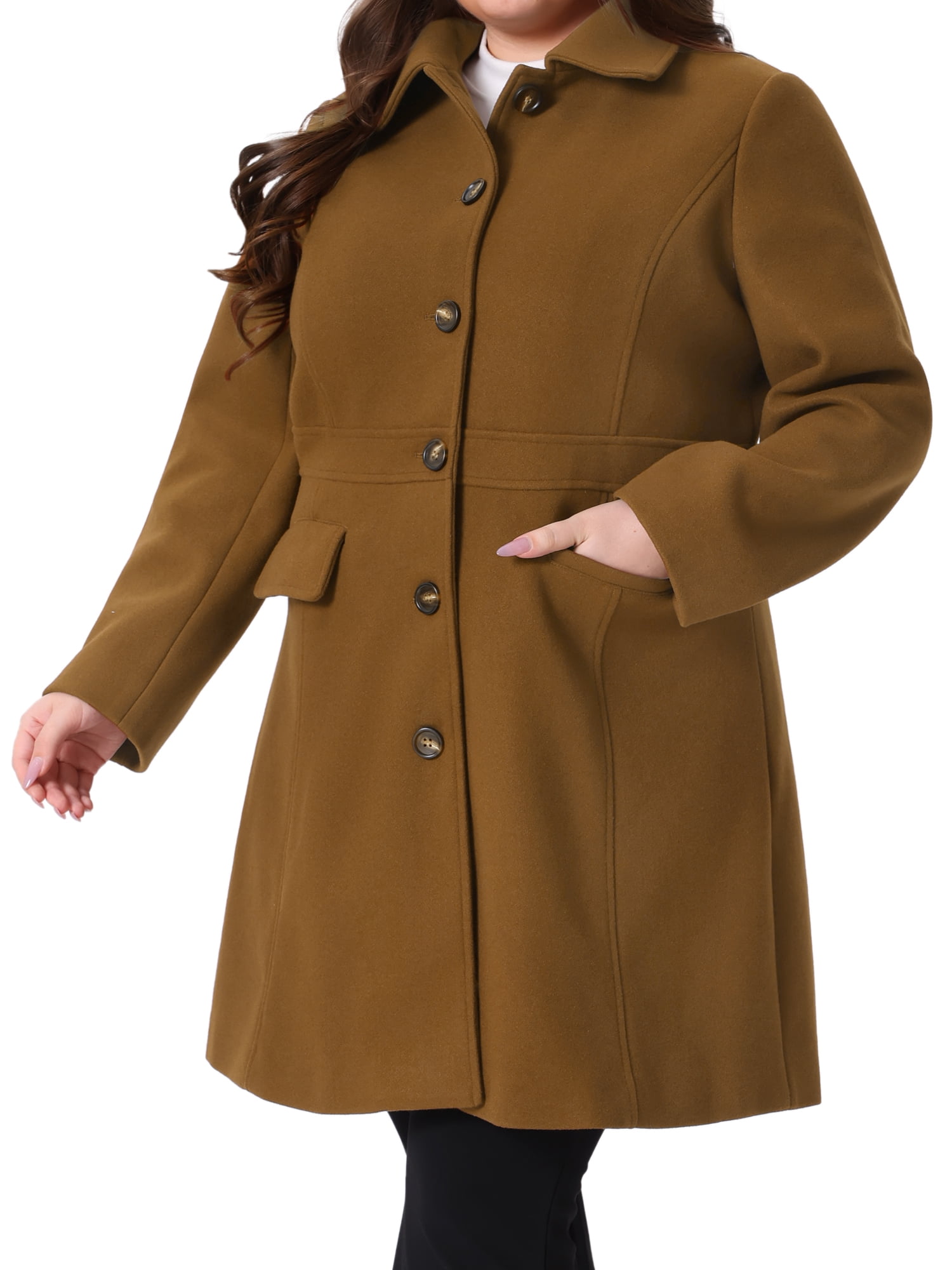 DARING DIVA Women's Plus Size Peter Pan Collar Single Breasted Coat 4X Dark Brown