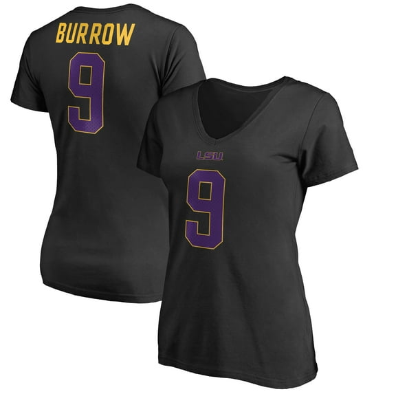 Women's Joe Burrow Black LSU Tigers College Legends Name & Number V-Neck T-Shirt