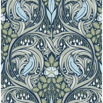 NextWall Bird Ogee Peel and Stick Wallpaper 20.5 in. W x 18 ft. L - Navy & Fern Green