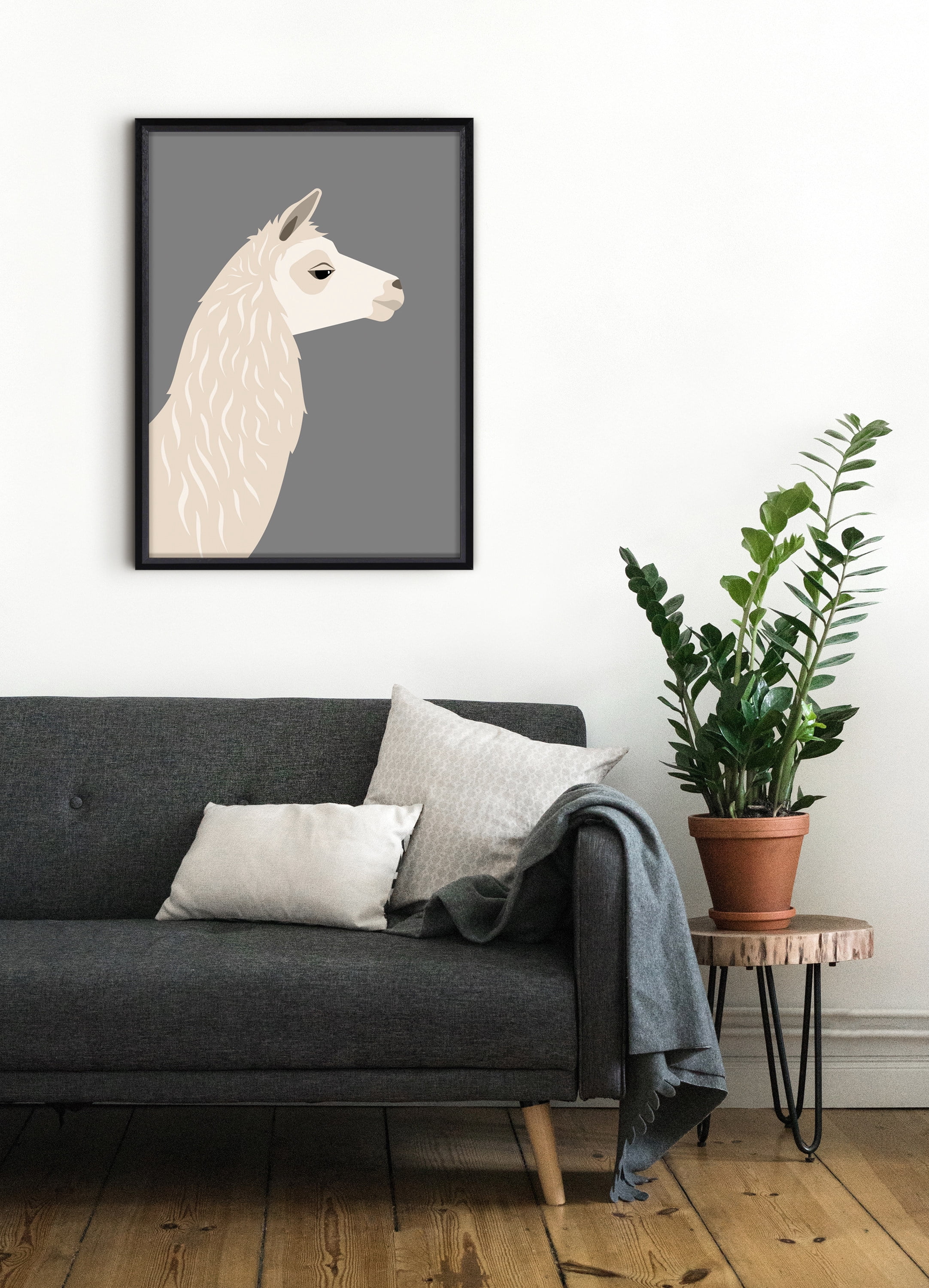 Kate and Laurel Blake Llama Larry Framed Printed Wood Wall Art by Rocket Jack, 18x24 Black, Whimsical Animal Art for Wall