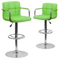 thumbnail image 1 of 2 Pk. Contemporary Green Quilted Vinyl Adjustable Height Barstool with Arms and Chrome Base, 1 of 9
