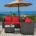 thumbnail image 3 of Gymax 4PCS Cushioned Rattan Patio Conversation Set w/ Side Table Red Cushion, 3 of 10