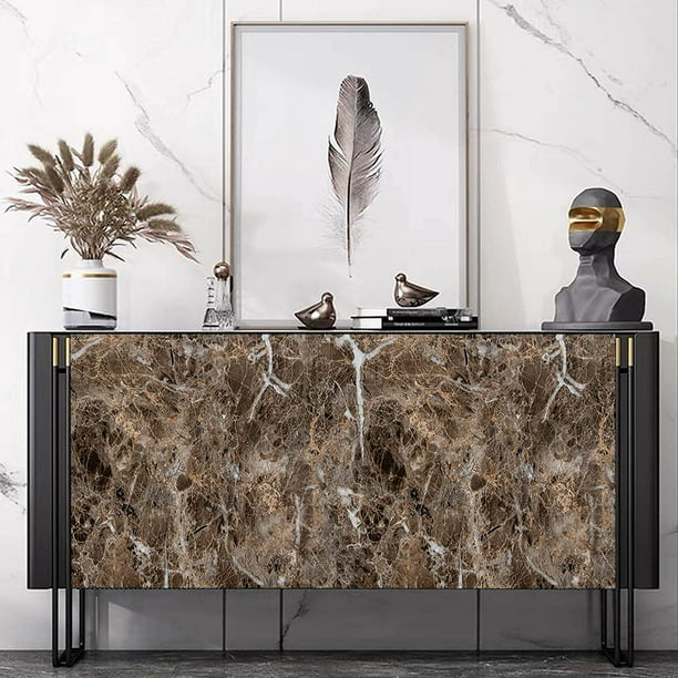 Brown Marble Peel and Stick Wallpaper for Kitchen Cabinets Shelf Liner Self Adhesive Removable Counter Top Covers Wallpaper 11.8''×78.9''for Living Room Bathroom Wall Decor