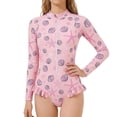 thumbnail image 2 of Ulitacool 5-6 Years Girls Swimwear Long Sleeve Zipper Swimsuit Summer Floral Print Bathing For Kids Round Neck One Piece Swimsuit Retro Clothing Light Pink, 2 of 4