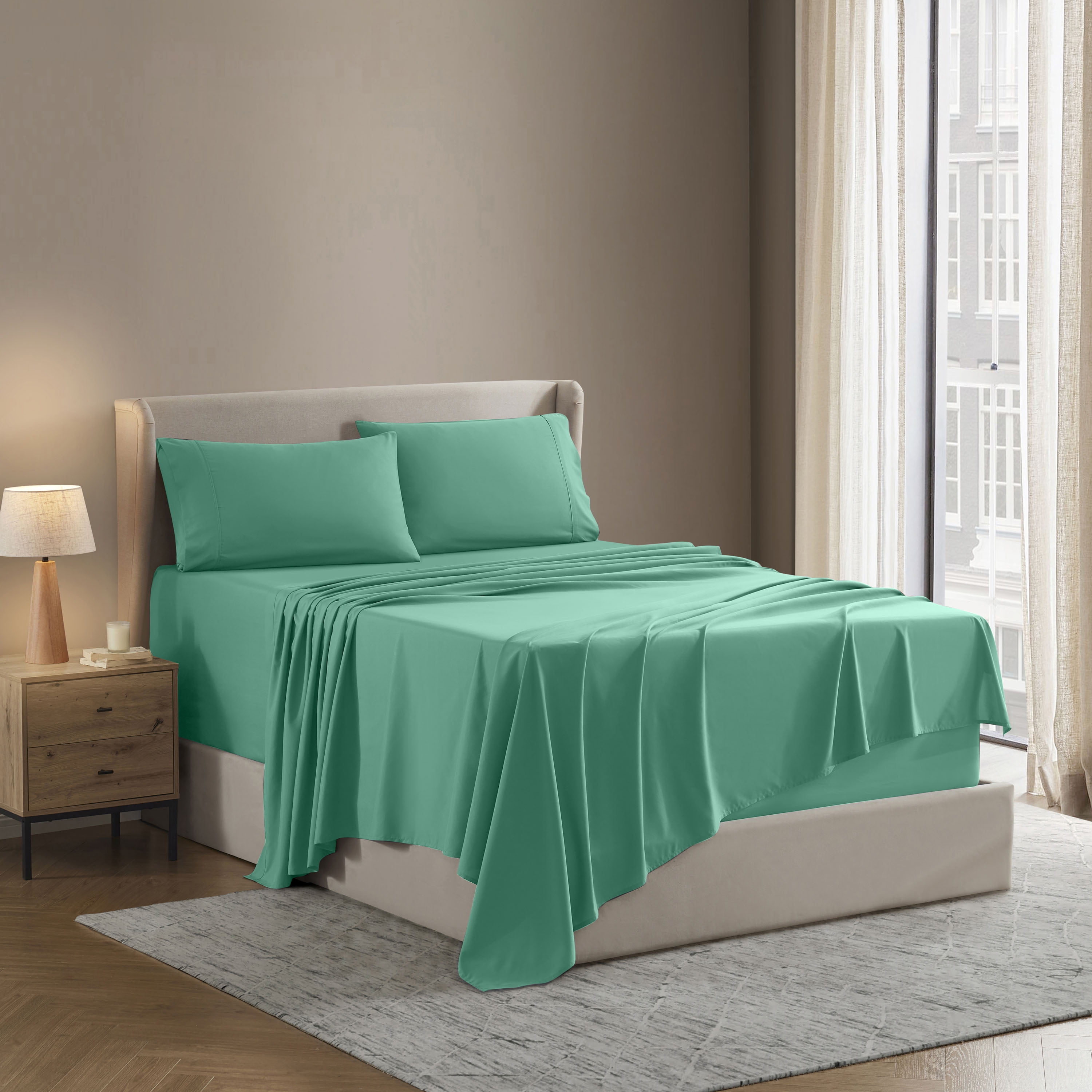 Lammaloe Queen Sheets Set, Hotel Style Deep Pocket 4 Piece Bed Sheets Queen, Luxury Soft Microfiber Queen Sheet Sets, Mint