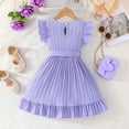thumbnail image 4 of CAICJ98 Toddler Girl Dress Summer Ruffle Sleeve Tutu Princess Casual Knit Dresses for Girls Light Purple,5-6 Years, 4 of 7