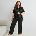 thumbnail image 3 of QIUTIAN Plus Size Women Pajamas Set Short Sleeve 2PCS Pijama Mujer Loungewear Faux Silk Sleepwear Button Shirt Pants Set 3XL 4XL 5XL, 3 of 5