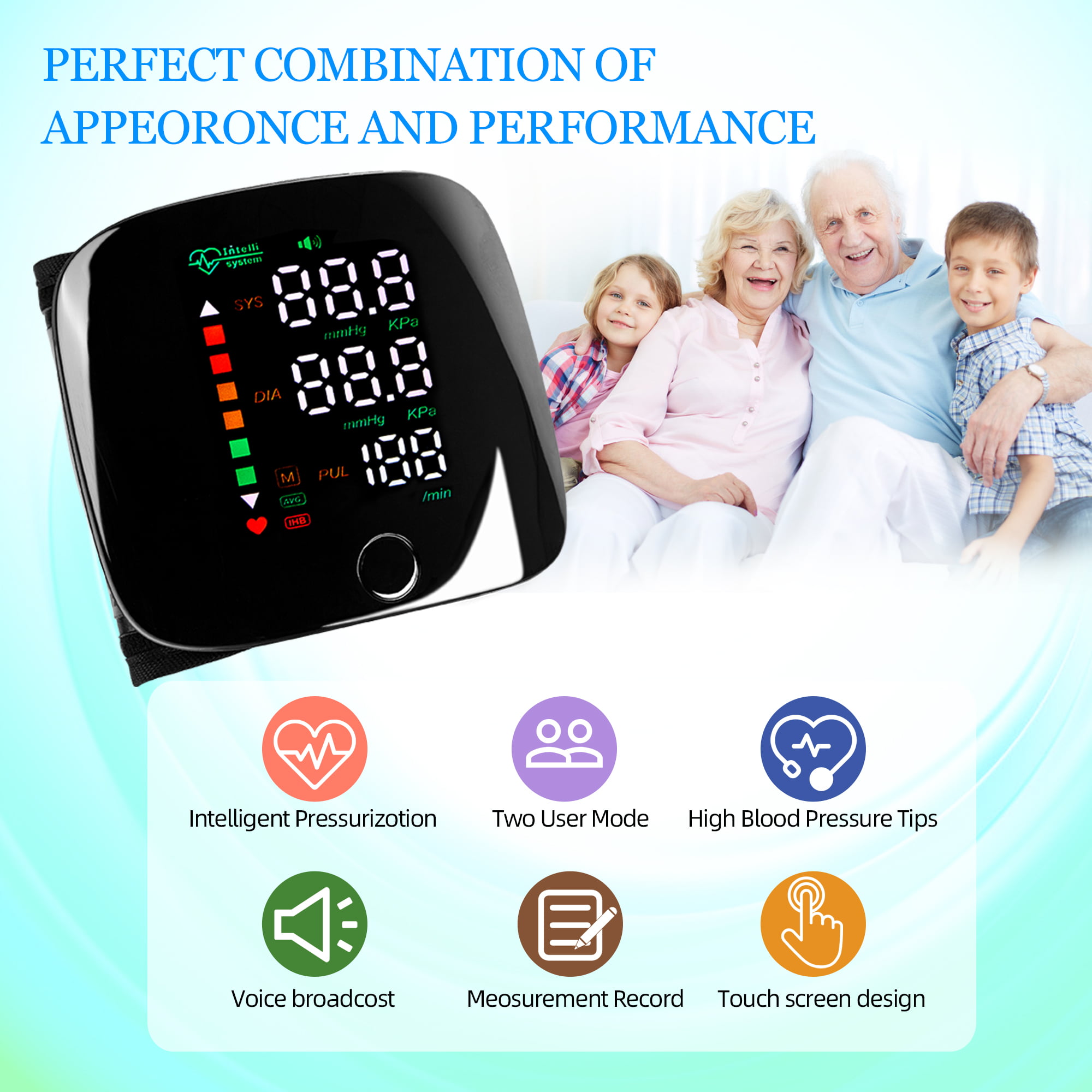 Wrist Blood Pressure Monitor Digital BP Monitor Rechargeable BP Machine  with 2x90 Readings Memory Large LCD Display Voice Broadcast Portable  Carrying Case, by Readytion