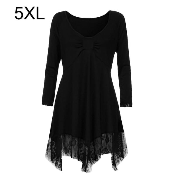 Vestido corto de empalme de encaje de talla grande para mujer Blusa de manga larga sexy Top informal de trabajo Vogacara AP1427-24B