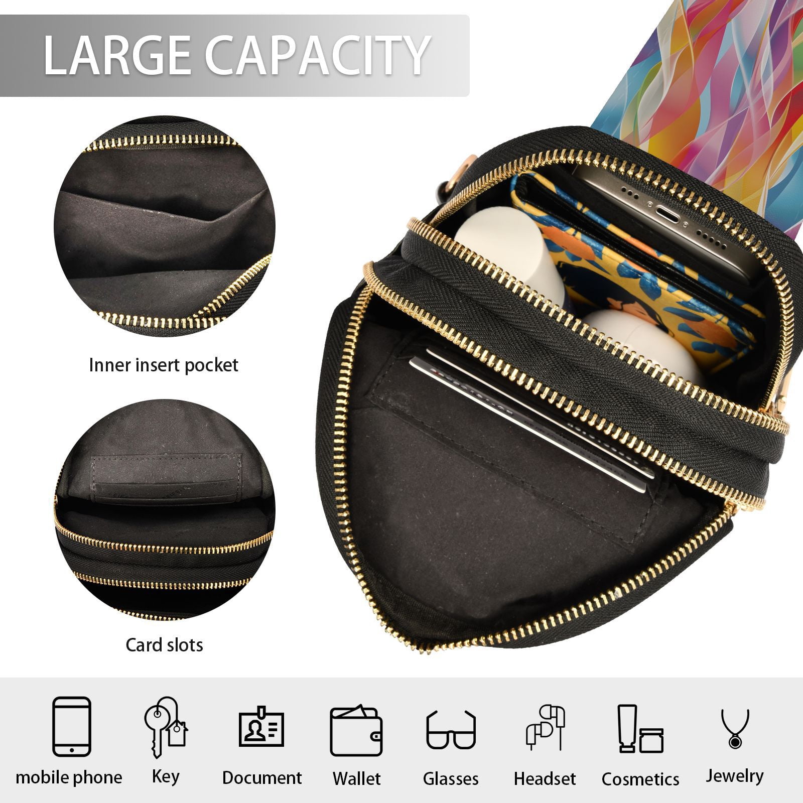 Colorful Curve Crossbody Bags Fanny Pack Sling Bag for Travel Chest Bag Shoulder Bag for Women Trendy