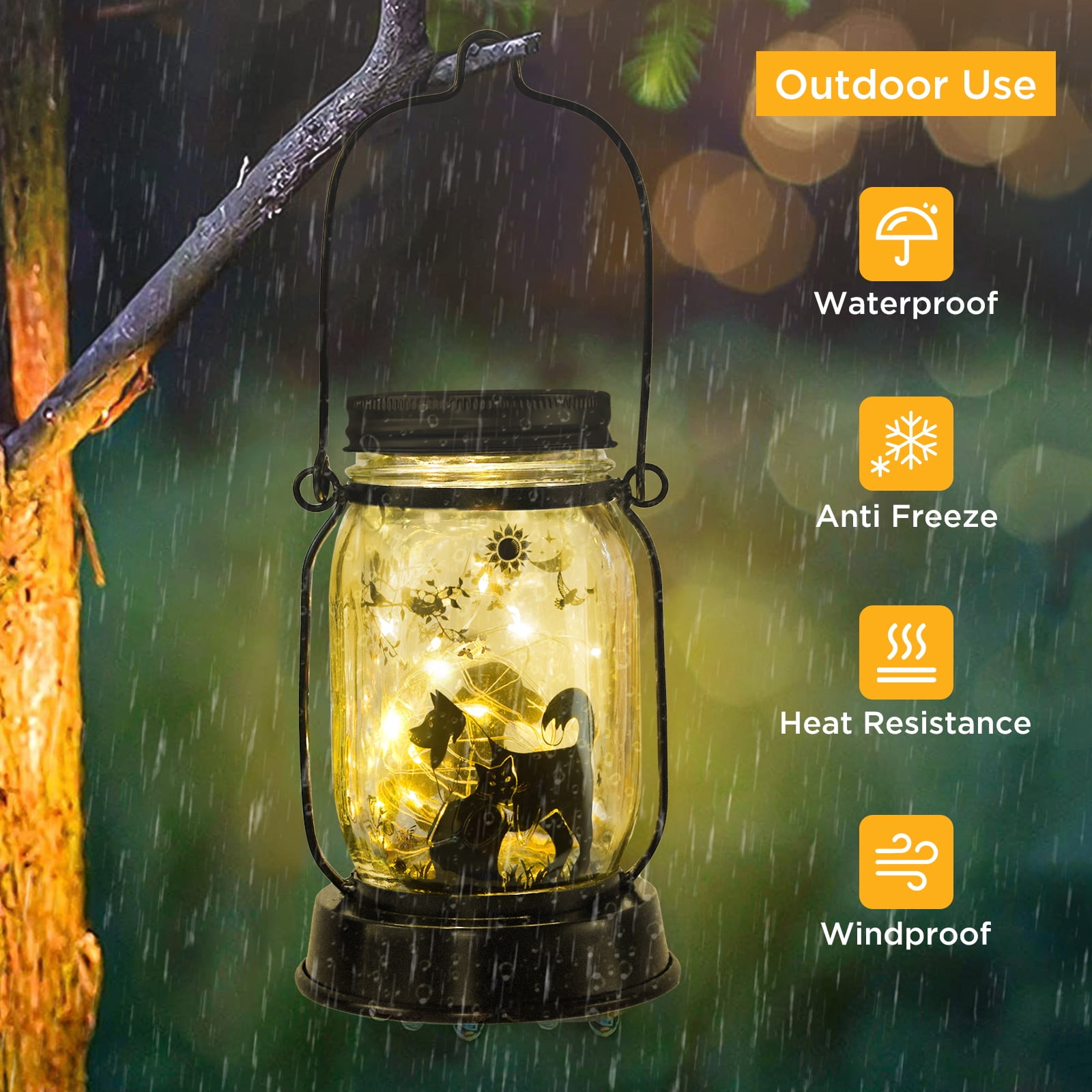 Cat and Dog Solar Lanterns Mother's Day Gift Outdoor Garden Hanging Solar Lights Fairy and Dog Lover Gifts for Women, Memorial Gifts Fairy Lights for Patio Yard Lawn Outside Decor Lamp