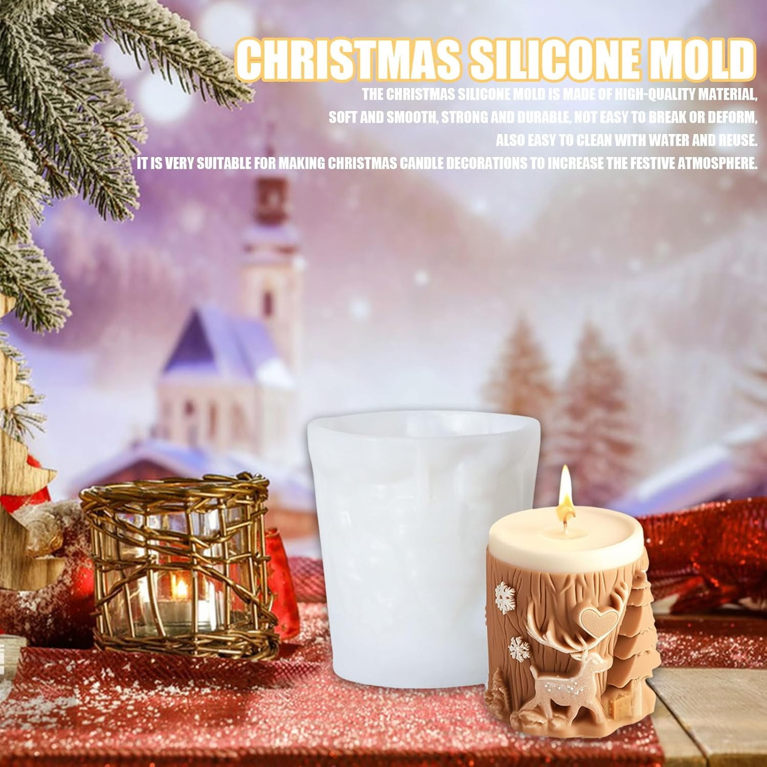 ABCISI Elk Candle Moulds for Candle Making, Deer Pattern Pillar Candle Mold, Christmas Reindeer Silicone Mold for Soy Wax Candle, Aromatherapy Candle, Gypsum, Plaster, Home Decor (Elk Molds)