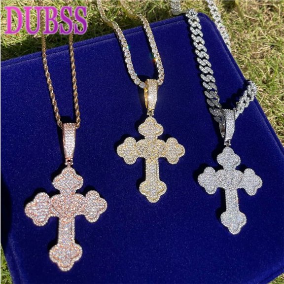 DUBSS Iced Out Heart Cross Necklace Pendant for Women Real Copper Cubic Zirconia Hip Hop Jewelry