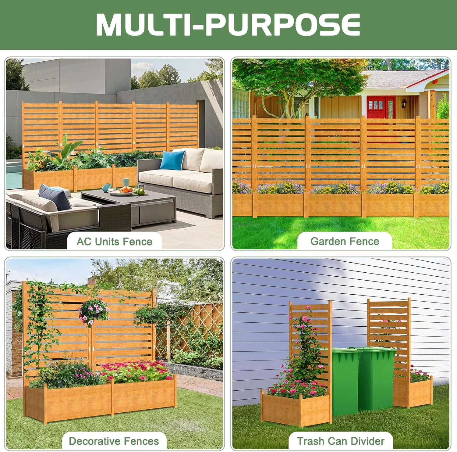 Outdoor Privacy Screen Privacy Fence Panels for Outside, 1 Panel 41"W X 73"H Wood Decorative Fence with Planter Box,Pool Equipment Enclosure, Patio Garden Fence Perfect to Enclose Trash Cans,AC Unit