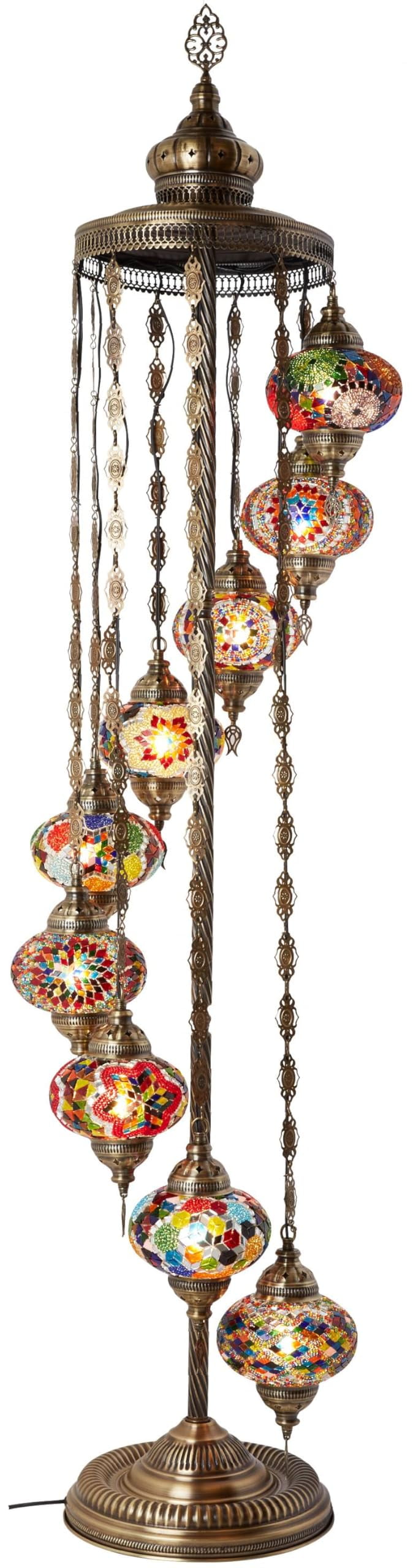 DEMMEX 9-Globe Turkish Moroccan Mosaic Floor Lamp, 6ft Handmade Bohemian Standing Light, Tall Tiffany-Style Decorative Lamp with Mosaic Glass Globes – Handmade in Turkey (Multicolor)