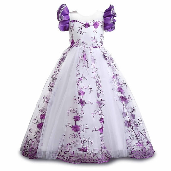 Honeeladyy Children Girls Sleeveless Embroidery Mesh Dress Gauze Dress Princess Long Dress Gifts for Kids