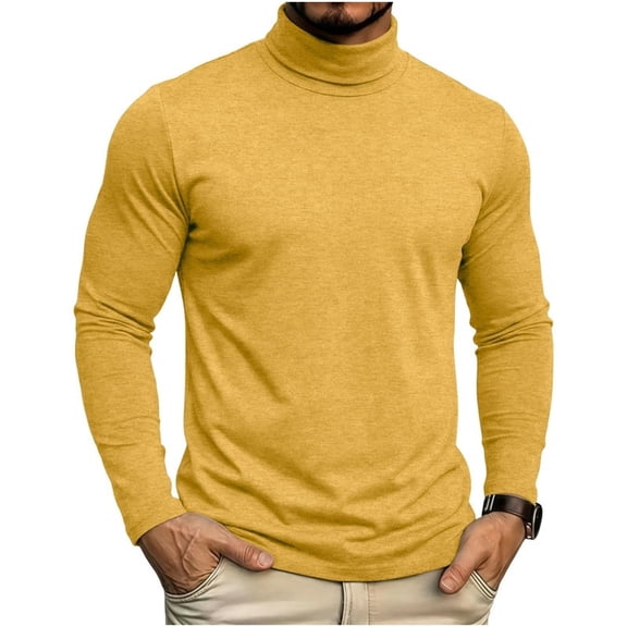 hotojiny Men's Turtleneck Shirts Comfortable Long Sleeve Pullover Mock Classic Fit T-Shirt Basic Solid Color Tops Base Layer