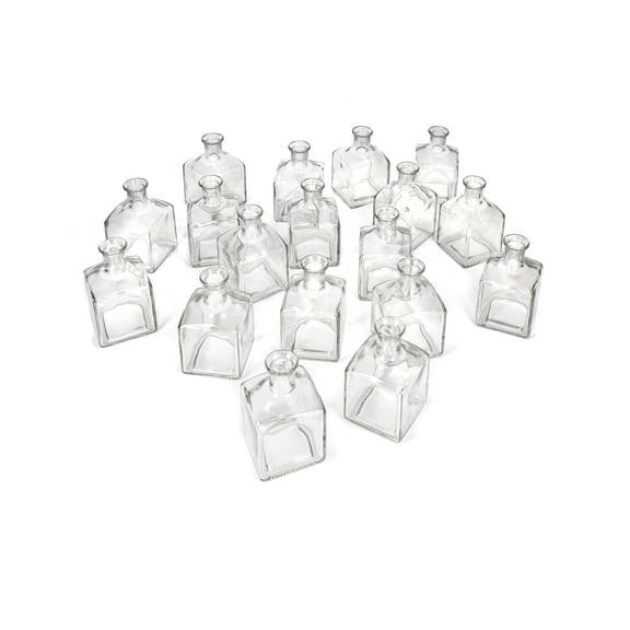 Serene Spaces Living Clear Bottle Bud Vases, Vintage Square Bottle Style, Elegant Vases for Various Occasions, Pack of 36