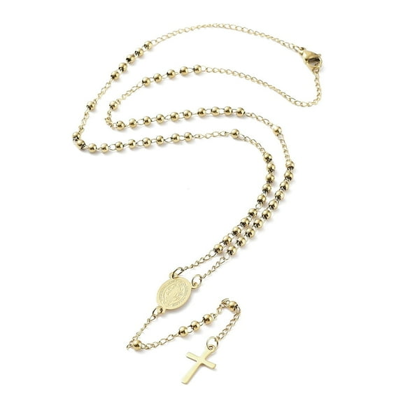 5pcs 202 Stainless Steel Rosary Bead Necklaces Necklaces Golden 18-7/8 inch(47.8cm)