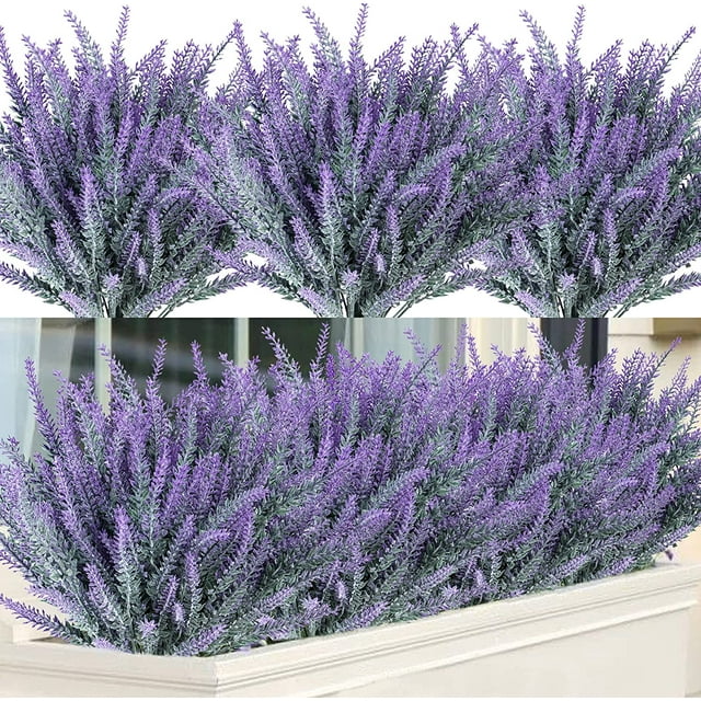 12 racimos de flores artificiales de lavanda artificiales de plástico púrpura para el hogar, boda, cocina, jardín, patio, marco de ventana, mesa de oficina, centro de mesa, decoración interior y exterior Ormromra CZJJ-HQ17