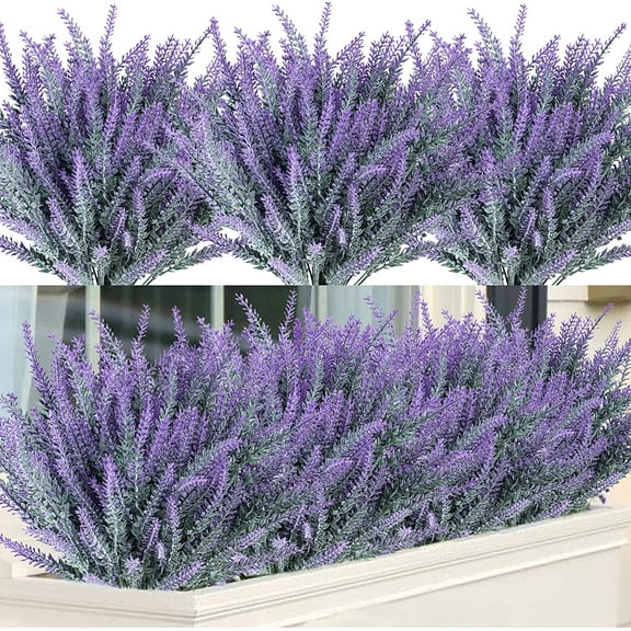 Yirtree 5PCS Fake Flowers Artificial Lavender Faux Plastic Plants for Home Decor Wedding Kitchen Garden Patio Porch Window Box Office Table Centerpieces Indoor Outdoor Decorations