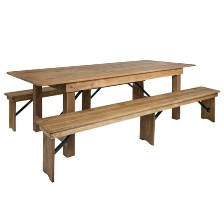 Flash Furniture HERCULES Series 8 x 40 Antique Rustic Folding Farm Table and Two Bench Set