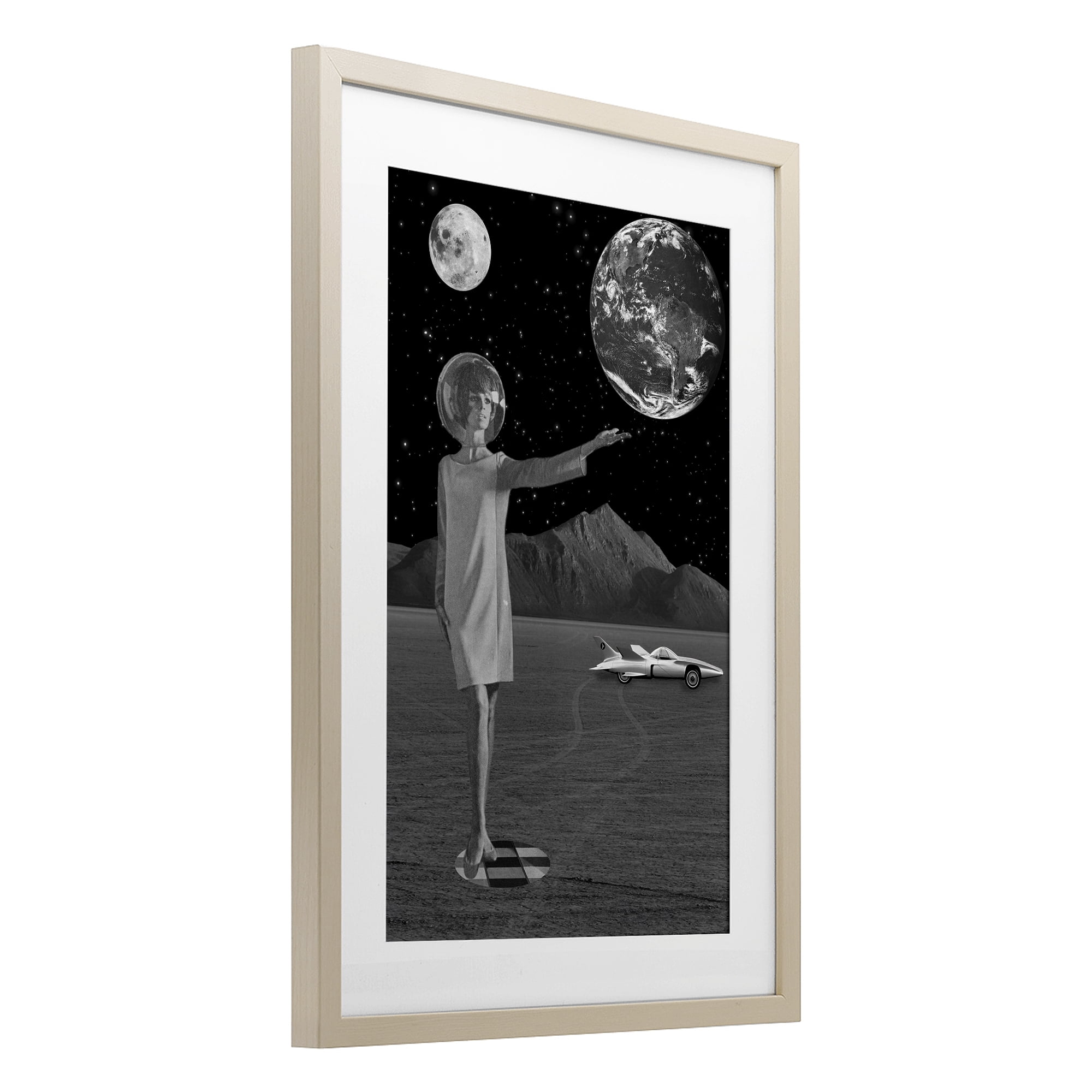 On A Mission Retro Space Birch Framed Print Under Glass, design by Elo Marc