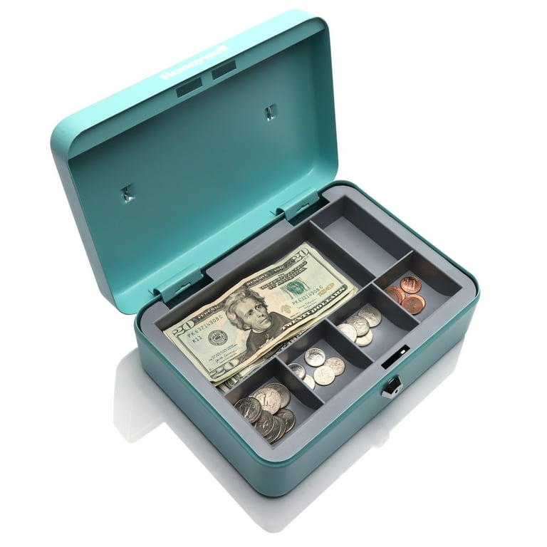 Honeywell Mobile Cash Box with Key Locking, Teal, Removable