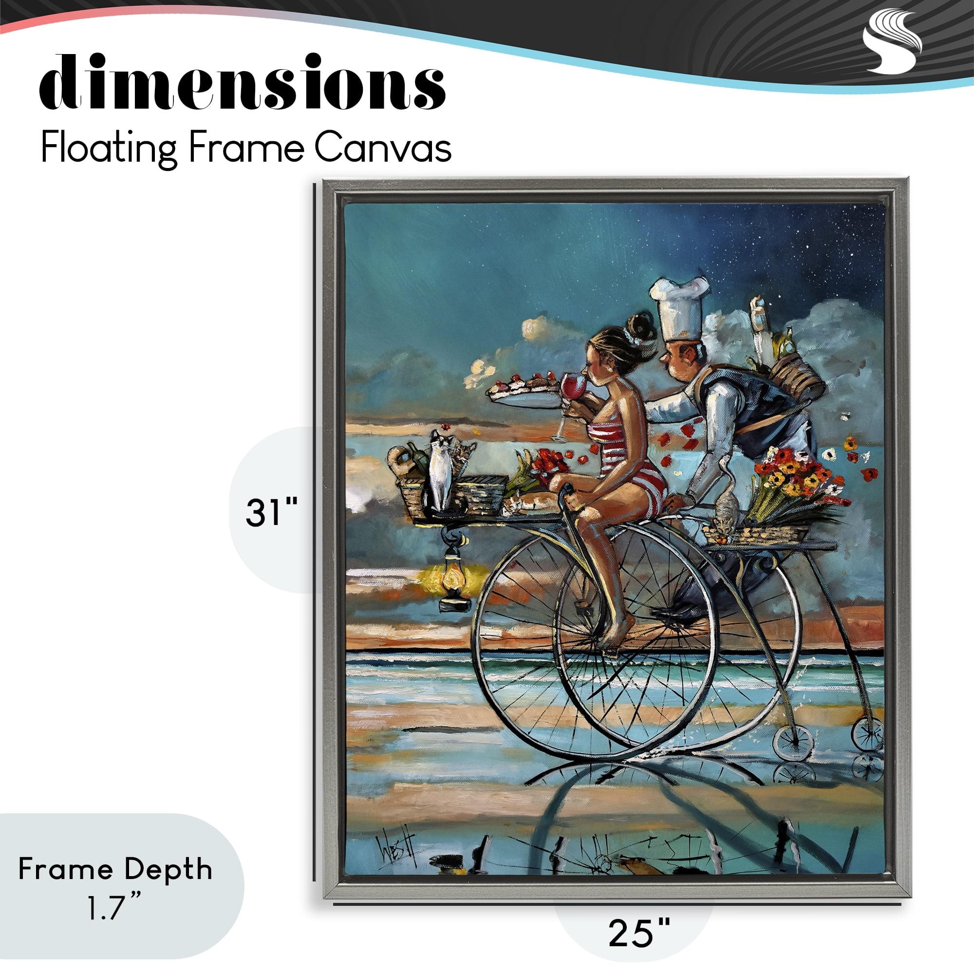 Stupell Industries Zaan's Dream Seaside Bicycle Ride Gray Framed Floater Canvas Wall Art, design by Ronald West