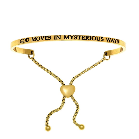 Stainless Steel GOD MOVES IN MYSTERIOUS WAYS Diamond Accent Adjustable Bracelet