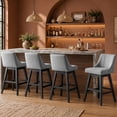 thumbnail image 2 of Swivel Counter Height Bar Stools, Set of 4, 27'' Modern Bar Stool with Curved Back and Solid Wood Legs, Bar Stools for Kitchen Island, Linen Fabric Grey, 2 of 7