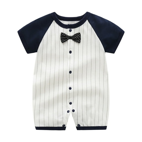 ZACPNCV Infant Newborn Baby Boys Gentleman Suit Bowtie Romper Color Block Short Sleeve Outfids Jumpsuit Clothes Baby Bodysuits Black 9-12 Months