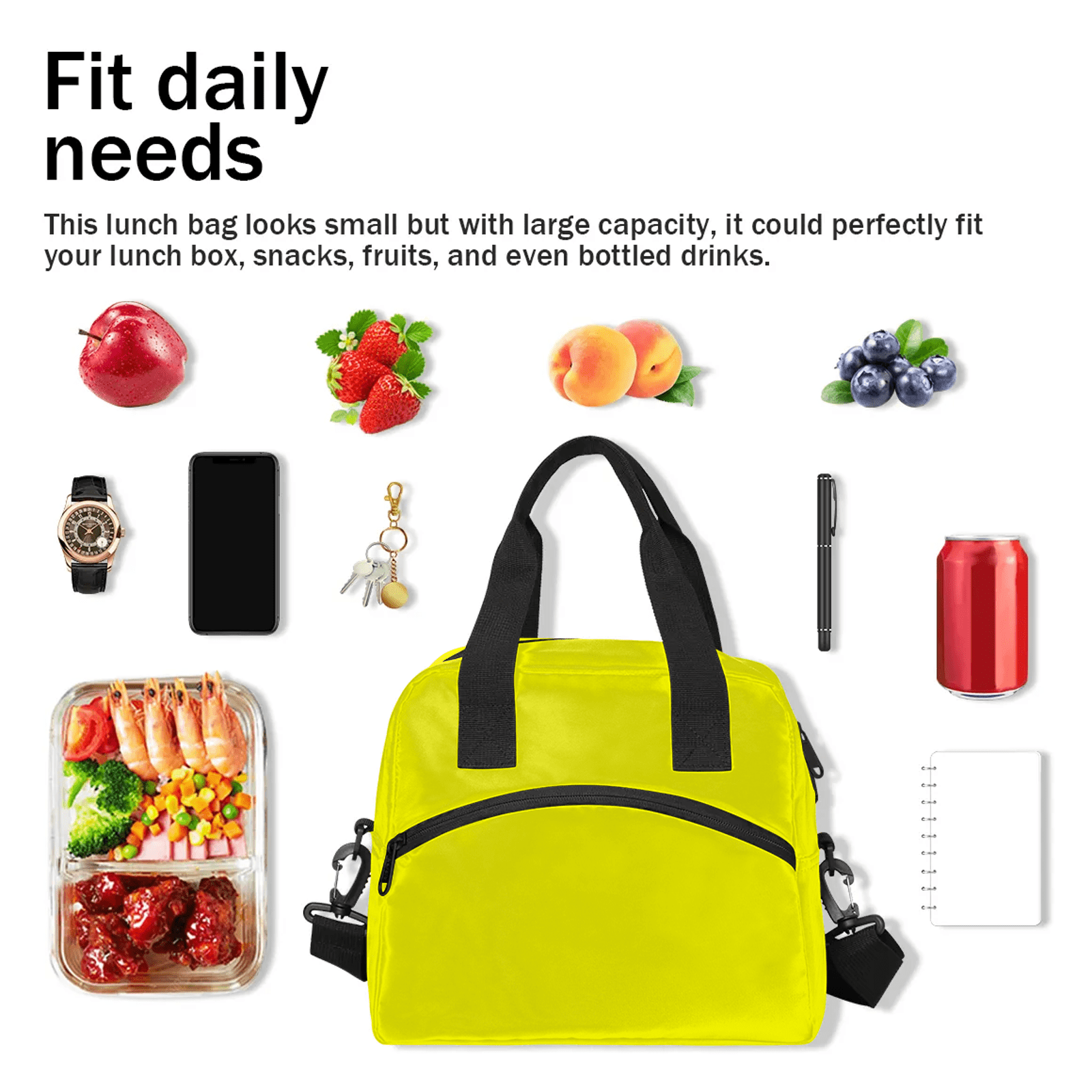 Herdesigns Light Yellow Lunch Bag for Adults Men Women Insulated Reusable Lunch Box Leakproof Cooler Tote Bag with Adjustable Shoulder Strap